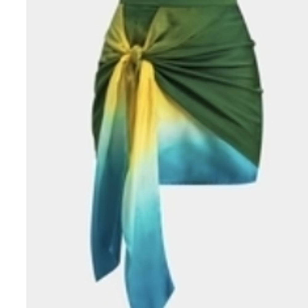 Asymmetrical Green and Blue Women's Skirt